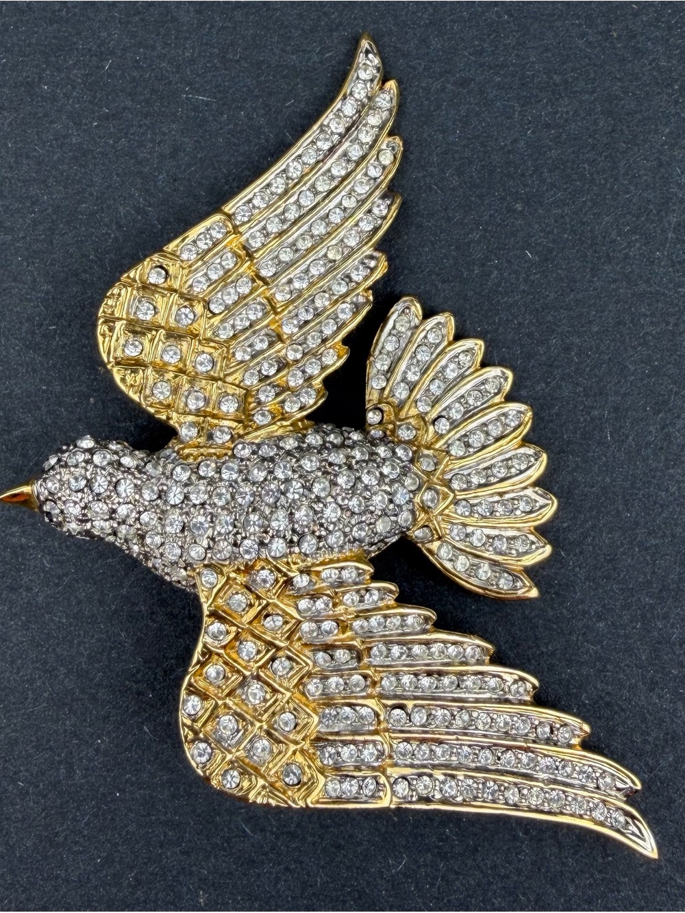 Vintage Butler Bird Dove Pin Brooch Gold Tone Metal Rhinestones 3 in